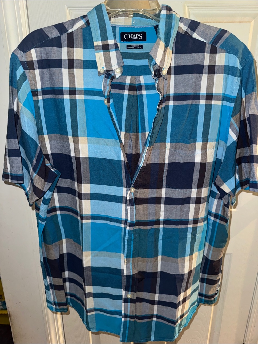 Chaps Men’s Blue Multi-Plaid Short Sleeve Button-Down Shirt
